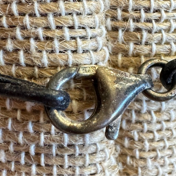 Sterling Silver Round Puffer Circle Discs Leather Cord Necklace Made in Italy - Picture 11 of 16